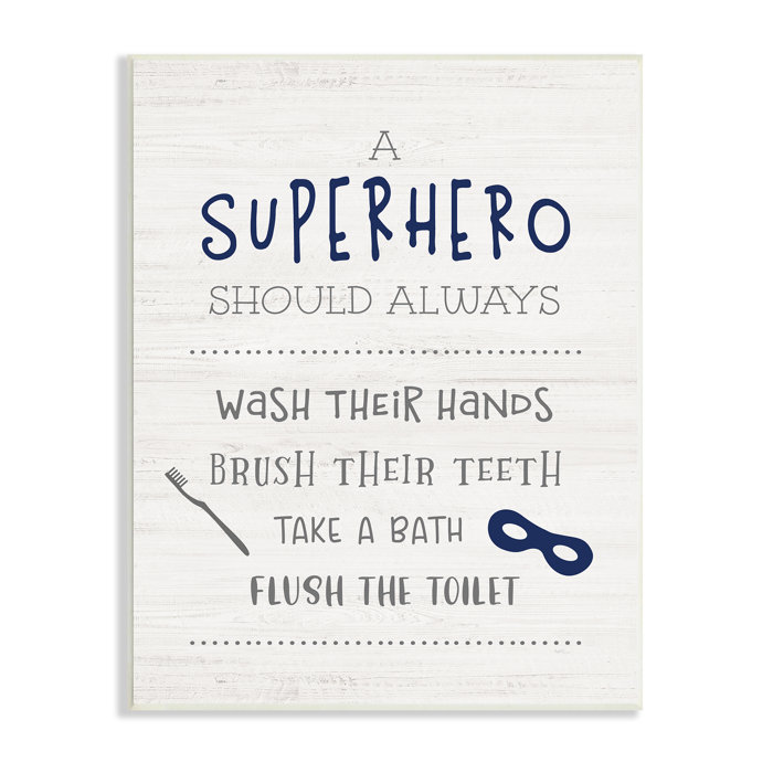 Stupell Industries Superhero Bathroom Rules Good Hygiene Phrases Blue